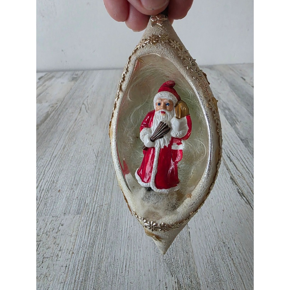 Antique glass Satna diorama spun german ornament vintage Xmas tree